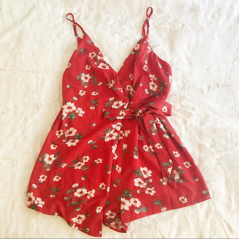 Hello Molly Red Floral Romper
